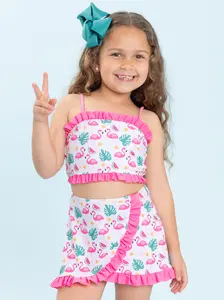 Flamingo Fiesta Ruffle 3-Piece Swimsuit Set