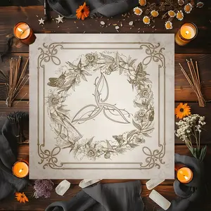 Mystical Vintage Boho Floral Design Square Tarot Tablecloth, Witch-style home decor Altar Cloth Multiple Sizes Polyester Fabric, Easy to Clean and Maintain Decorative Divination Cloth for Spreads & Rituals Gift for family and friends