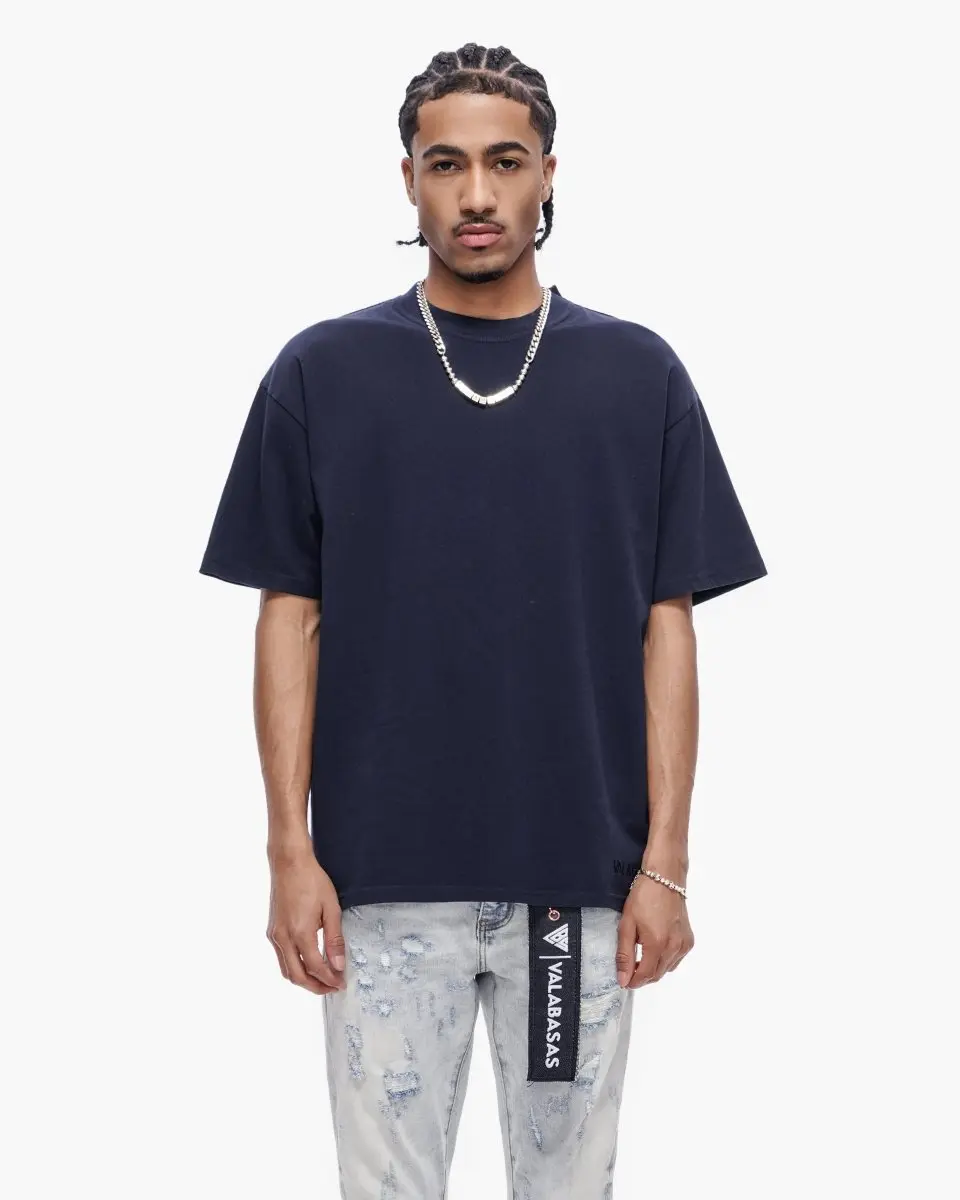 Men's Simple Cut Short-Sleeve Crew Neck Tee - Relaxed Fit Navy Blue 100% Breathable Cotton Multi-Size Casual Menswear Top for Everyday Wear
