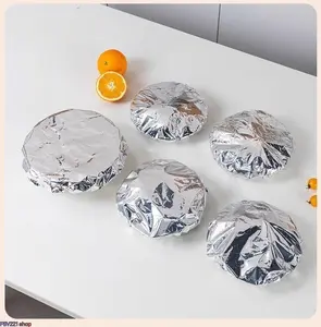 50pcs Reusable Sturdy Aluminum Foil Food Covers, Elastic Stretch Leakproof Bowl & Plate Lids, Disposable-Alternative Insulating Wraps for Food Preservation, Kitchen Supplies