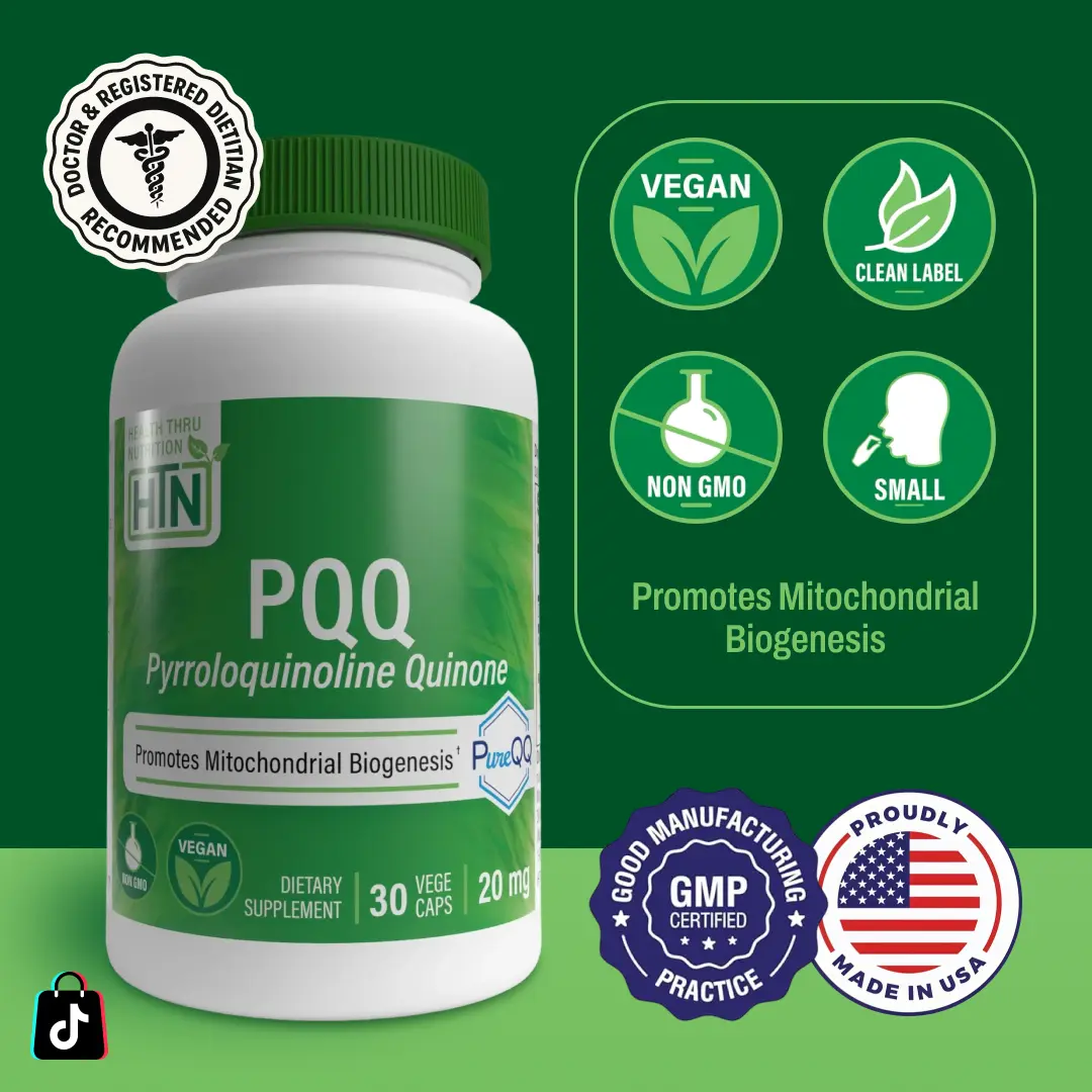 Health Thru Nutrition PQQ – Pyrroloquinoline Quinone 20mg as PureQQ™ | Natural Energy, Mitochondrial & Brain Support Supplements Dietary
