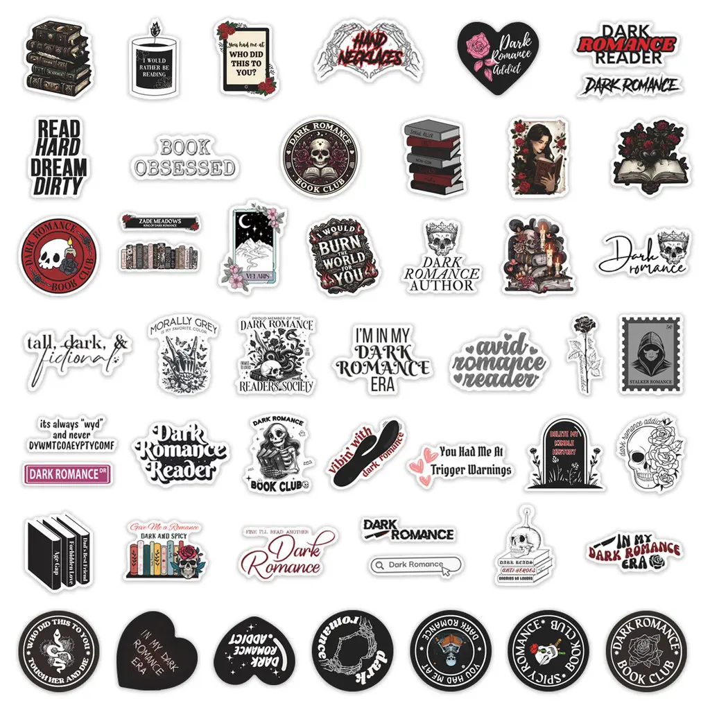 50Pcs Dark Romantic Literature Graffiti Stickers Dark Romance Stickers Waterproof DIY Luggage Notebook Decor Decals Craft