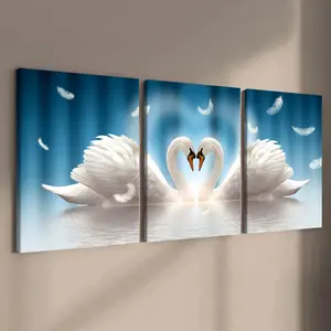 Wooden Framed Canvas Painting, Art Prints, 3 Counts/set Swan Pattern Wall Art, Modern Art Wall Decor for Home Living Room Bedroom Office, Wall Decoration