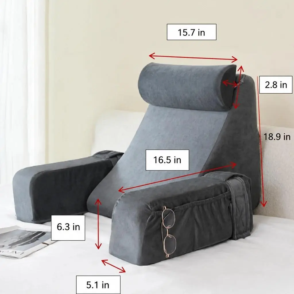 Reading Pillow for Kids/Teens/Adults, Back Pillow for Bed Sitting up, Bed Rest Pillow with Arms, Back Support Pillow for Watching TV/Reading/Resting, Dorm Room Essentials, Standard Ergonomic Memory Foam Supportive Memory Foam