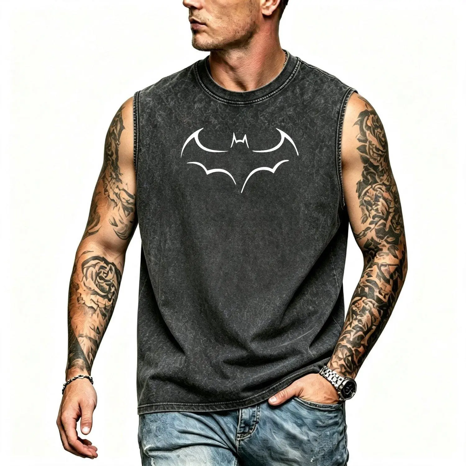 2024 large size loose vest fashion bat print sleeveless casual summer new vest black style outerwear