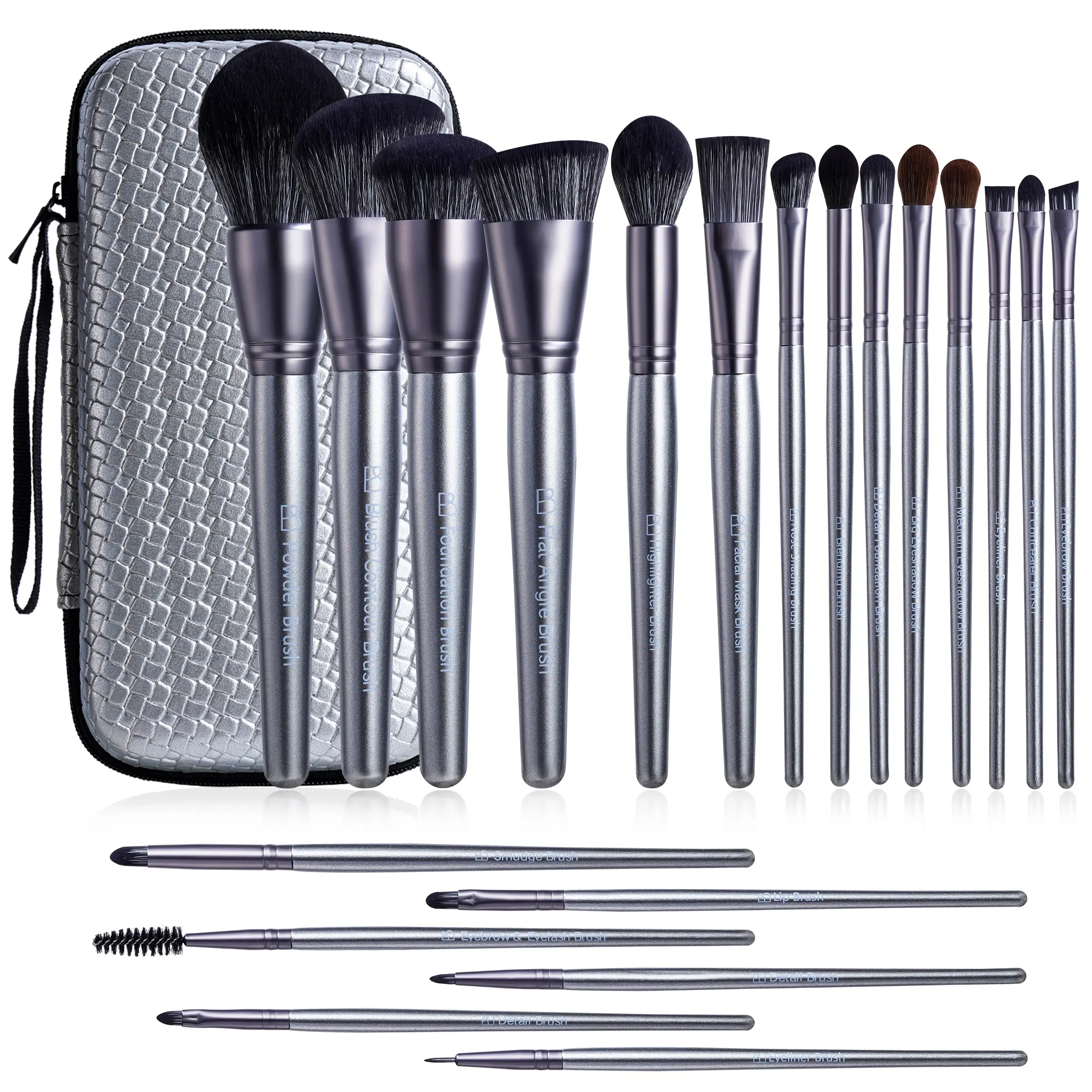 20PCS Professional Beauty Brush Set, Makeup Brush Set with Storage Bag, Soft Makeup Brushes, Cosmetic Brushes, Full Face Brushes for Foundation, Concealer, Blush, Contour & Eyeshadow (Silver), Makeup Brushes Kit, Perfect for Everyday Makeup & Travel