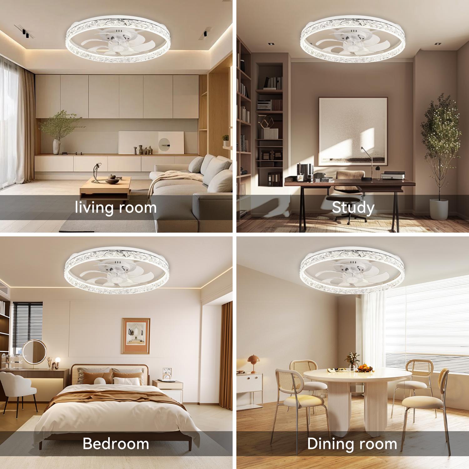 GALENTAL Cristais Multifunctional Ceiling Fan with 3 Color Temperatures Light, Remote Control/APP, 6 Wind Speeds, Timer, Reversible DC Motor, Adjustable Brightness , Low Noise for Living Room, Bedroom, Indoor Lighting Led Lighted