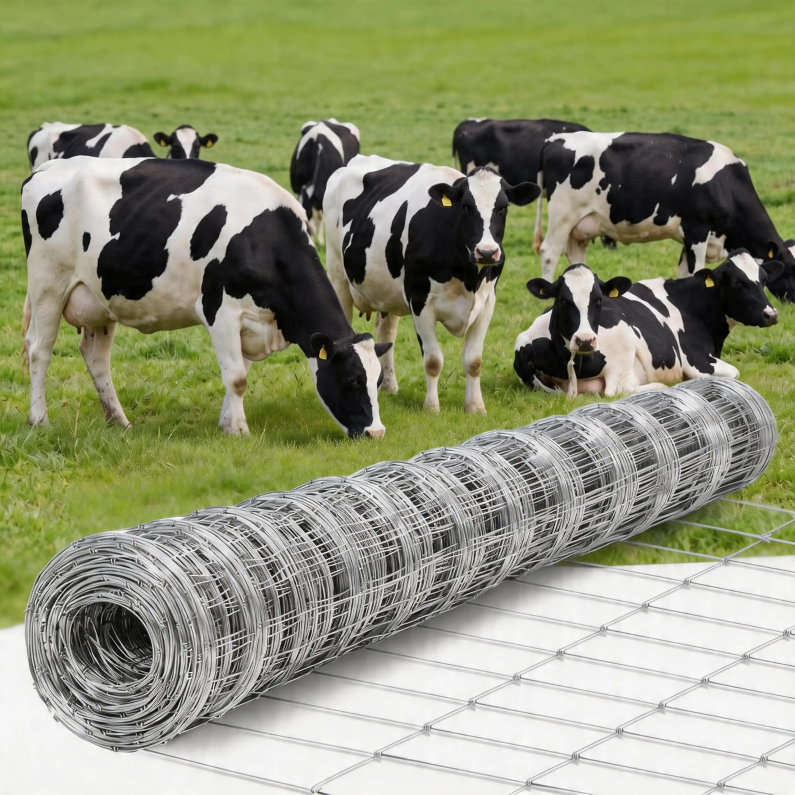 Cattle Farm Fence 4Ft x 328Ft, 12 Gauge Heavy Galvanized Steel Wire Fencing, Durable Zinc-Coated Wire Mesh for Farm and Ranch Animal Protection