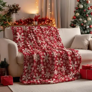 Christmas Flannel Blanket Throw, Red Snowflake Soft Fuzzy Plush Cozy Fleece Blankets for Couch Sofa Bed Lounging, Ideal Gifts for Kids Adults Wife Self, 50x60