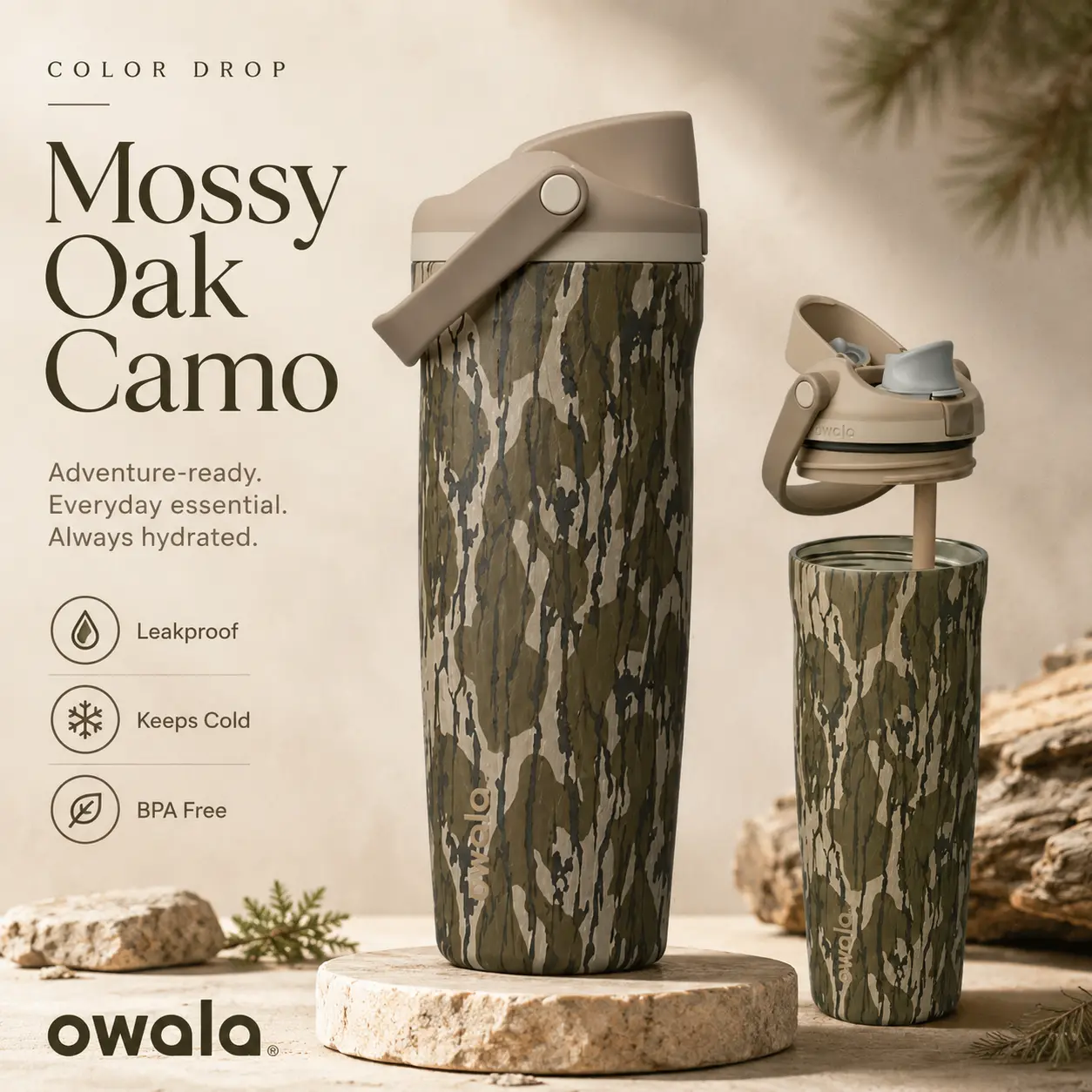 Owala Mossy Oak Camo 30oz FreeSip Sway Tumbler – Limited Edition Insulated Stainless Steel Water Bottle with Straw