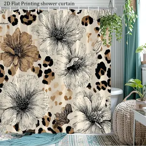 1 elegant floral leopard print shower curtain - beige, brown, and black animal patterned bathroom curtain, suitable for modern cottages, Bohemia, Africa or minimalism, bathroom bathtub cover curtain, bathroom decorative curtain