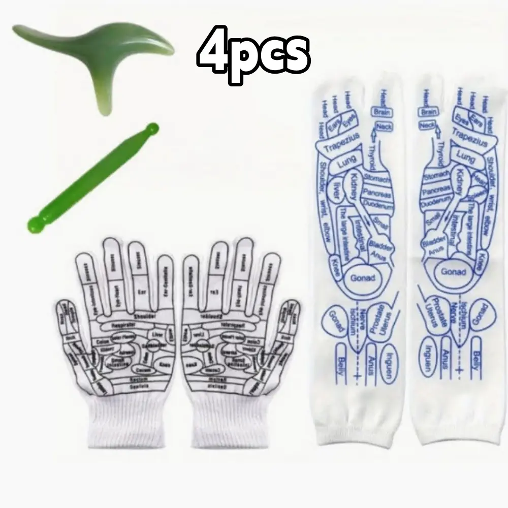 4pcs Mix Reflexology Socks Set with Massage Tools, Unisex Pressure Point Socks for Acupressure, Stress Relief (Sports & Outdoor Protective Gear Accessory)