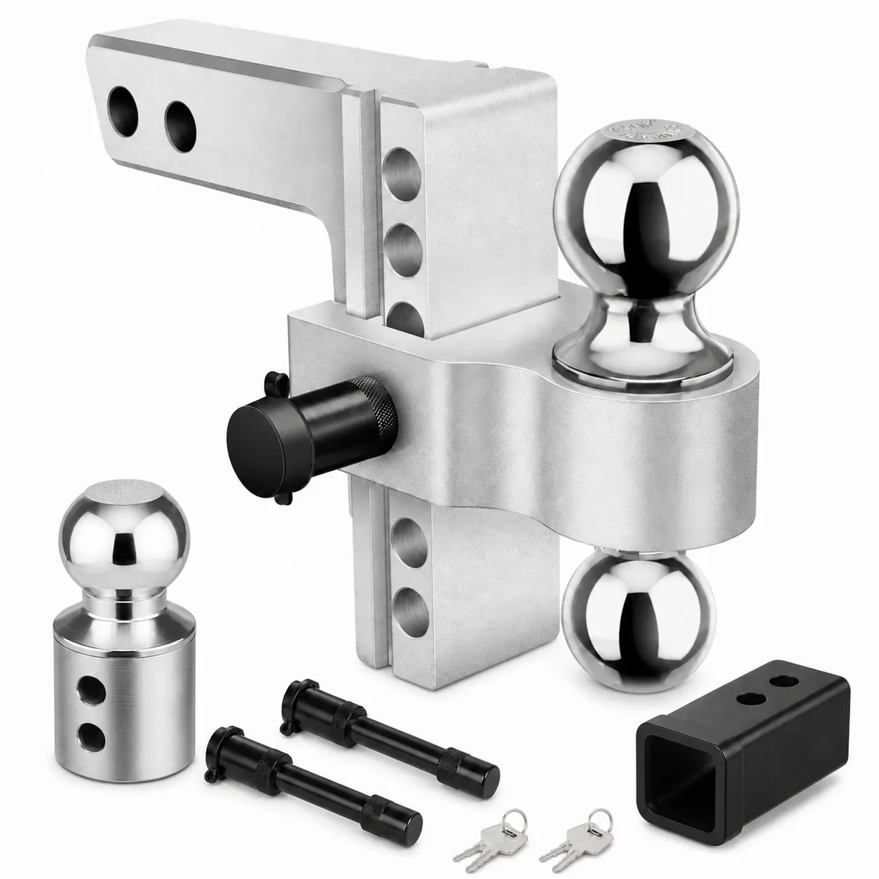 Heavy Duty Trailer Hitch 12500 LBS GTW, 6" Drop/Rise Adjustable Ball Mount Fit 2" & 2.5" Receiver, 3 Balls 1-7/8" 2" 2-5/16", Aluminum Tow Hitch with 2 Anti-Theft Lock Pins, Boating Accessories for jeep car truck, Summervibes Boat Fenders