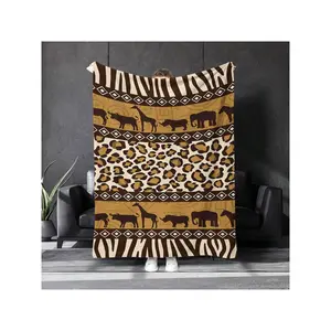 Vibrant Tribal African Safari Animal Print Throw Blanket with Leopard & Zebra Stripes Accents