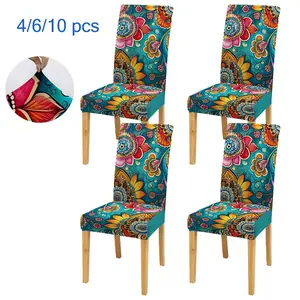 Floral Pattern Chair Cover, 4/6/10pcs Removable Stretch Chair Slipcover, Chair Protector for Home Kitchen Dining Room Decor