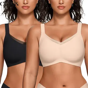 OEAK 2PCS Women's Wireless Jelly Bras V Mesh Comfortable Bralette Supportive Tshirt Bra No Underwire Seamless Push Up Everyday Bras