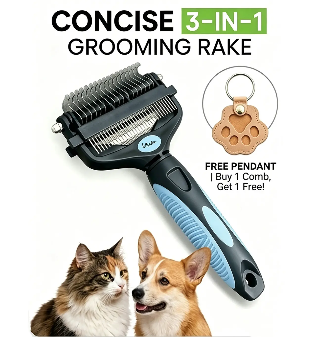 Double-Sided Stainless Steel Metal Pet Deshedding Brush - Universal Beauty/Hair Care Pin Brush, De-Matting Rake Comb, Gentle Mat Release, Non-Scratching, Fur Release Button, Minimizes Flying Fur, Dog & Cat Grooming Essential