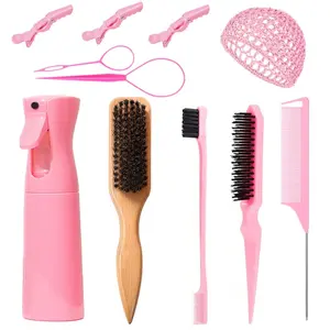 11PC Hair Styling Tool Set with Edge Brush, Rat Tail Comb, Spray Bottle, Sectioning Clips, Loop Tool & Wig Cap, Multi-Functional Hair Accessories Kit for Slick Back Hair, Edges Styling, Braiding & Daily Hair Care, Haircare, Home Styling Tool