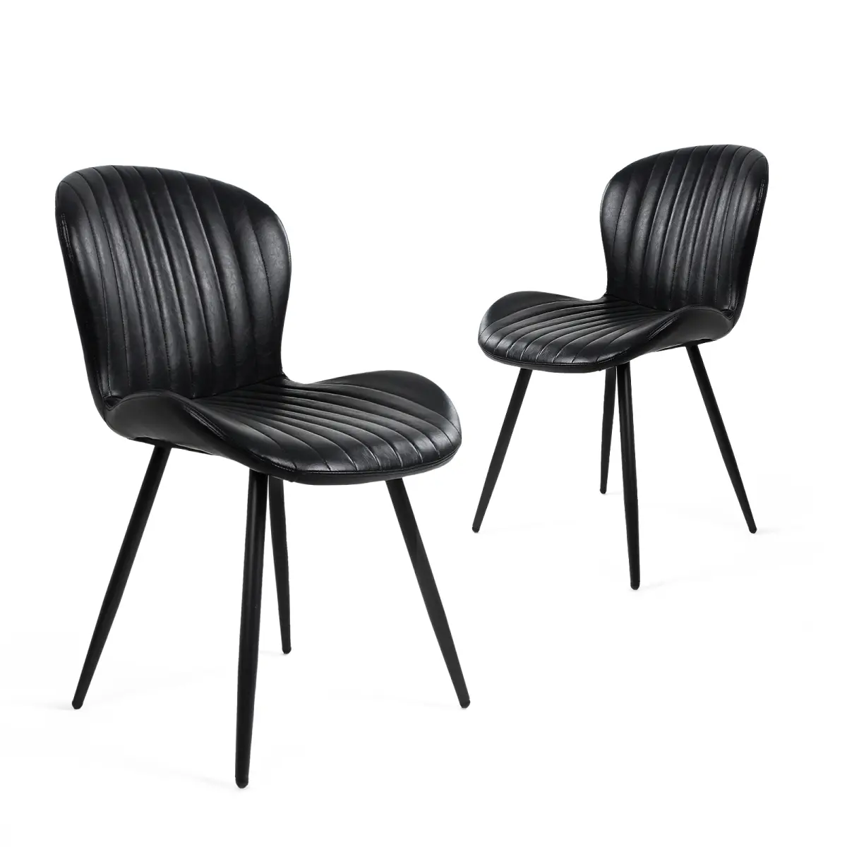 Glam Dining Chairs Set of 2, Armless Modern 2nd-Gen PU Leather Upholstered Ergonomic Chairs with Cushion & Comfy Backrest, Sturdy Metal Legs, 400-lb Weight Capacity, 20" Bean-BLACK, Tool-Free Assembly, Effortless-Clean, Busy Households