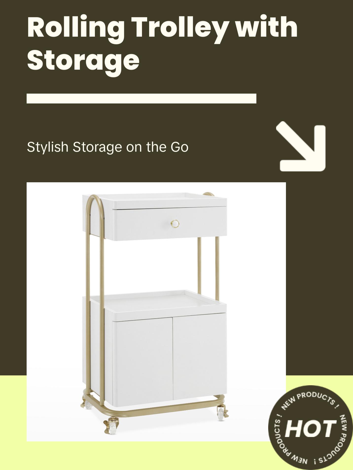 BarberPub Salon SPA Rolling Trolley, Barber Storage Cart for Storing Cosmetics 2074