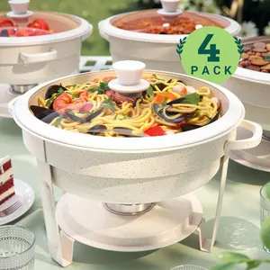 4-Pack Maifanite-Coated Chafing Dish Set - Superior Heat & Moisture Retention for Parties - Easy Assembly & Cleanup pots