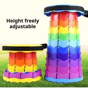 Portable Thickened Load - Bearing Rainbow Telescopic Plastic Stool for Outdoor Household Use and Subway Queuing
