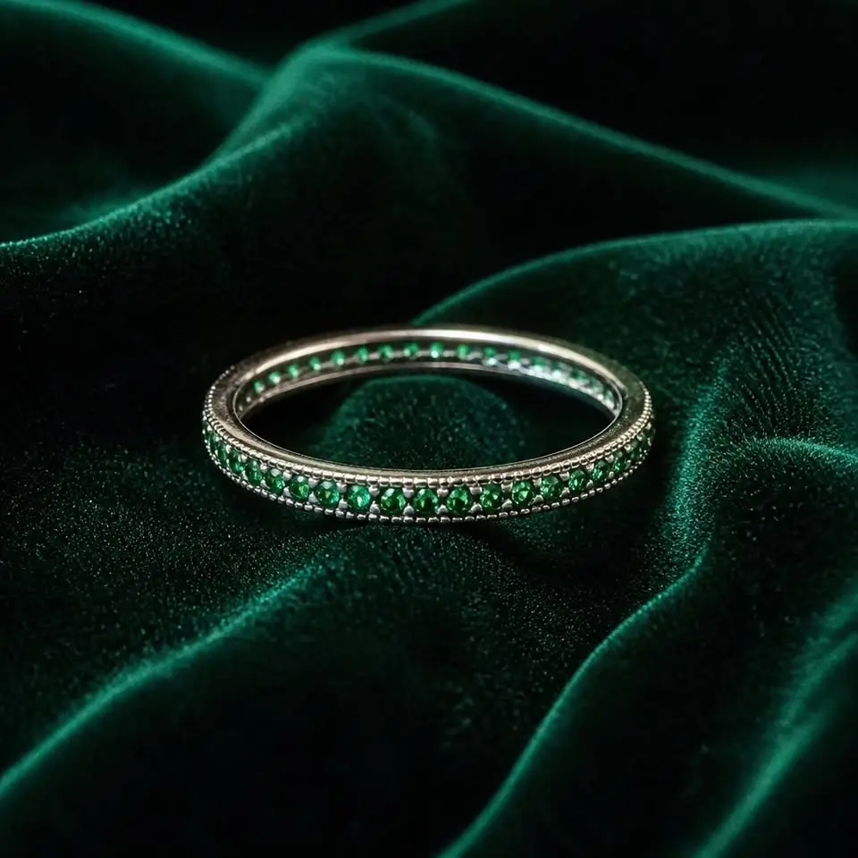 Mexican Churumbela Ring with Green Accents in Rhodium-Plated .925 Sterling Silver for Women, Traditional Ethnic Jewelry - Sizes 6-9, .925 Purity, Churumbela Motif, Protective Finish, Self-Expression
