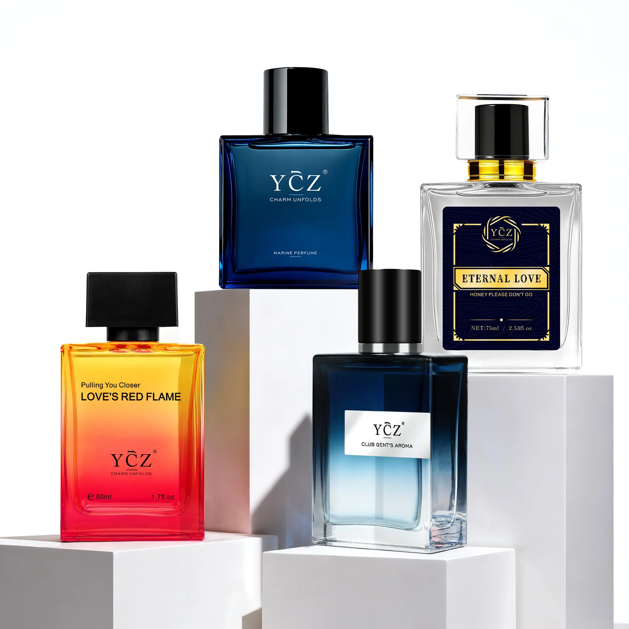 [YCZ] Night&Romance Men’s Fragrance Quartet | Midnight Marine, Club Gentle’s Aroma, Love's Red Flame, Eternal Love EDP, Marine Fougère Spicy Woody & Arabian Musk Amber Scent, Long Lasting Cologne for Dates, Parties & Evening Events, Premium Gift Set