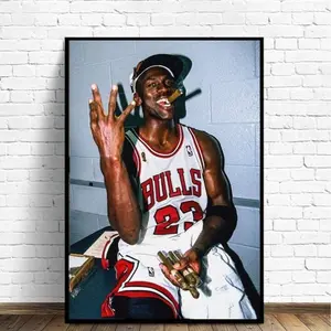 Michael Jordan Canvas Poster, Cigar Portrait Wall Art, Basketball Legend Print, Home Decor