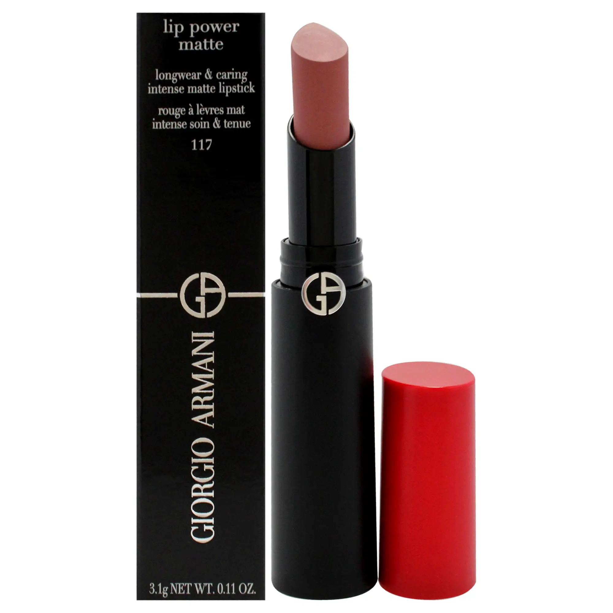 Giorgio Armani Lip Power Matte Long Lasting Lipstick - 117 Graceful, Women's Compact Minimalist Makeup Single Item, 0.11 oz