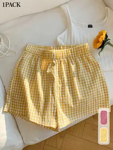 Cozy Gingham Casual Lounge Shorts | Soft Breathable Fabric, Elastic High Waist & Cute Loose Fit | Perfect for Lazy Days, Sleep & Loungewear | Trendy Red & Yellow Plaid Styles | Viral TikTok Homewear Essential | Comfort Meets Aesthetic | Womenswear Piece