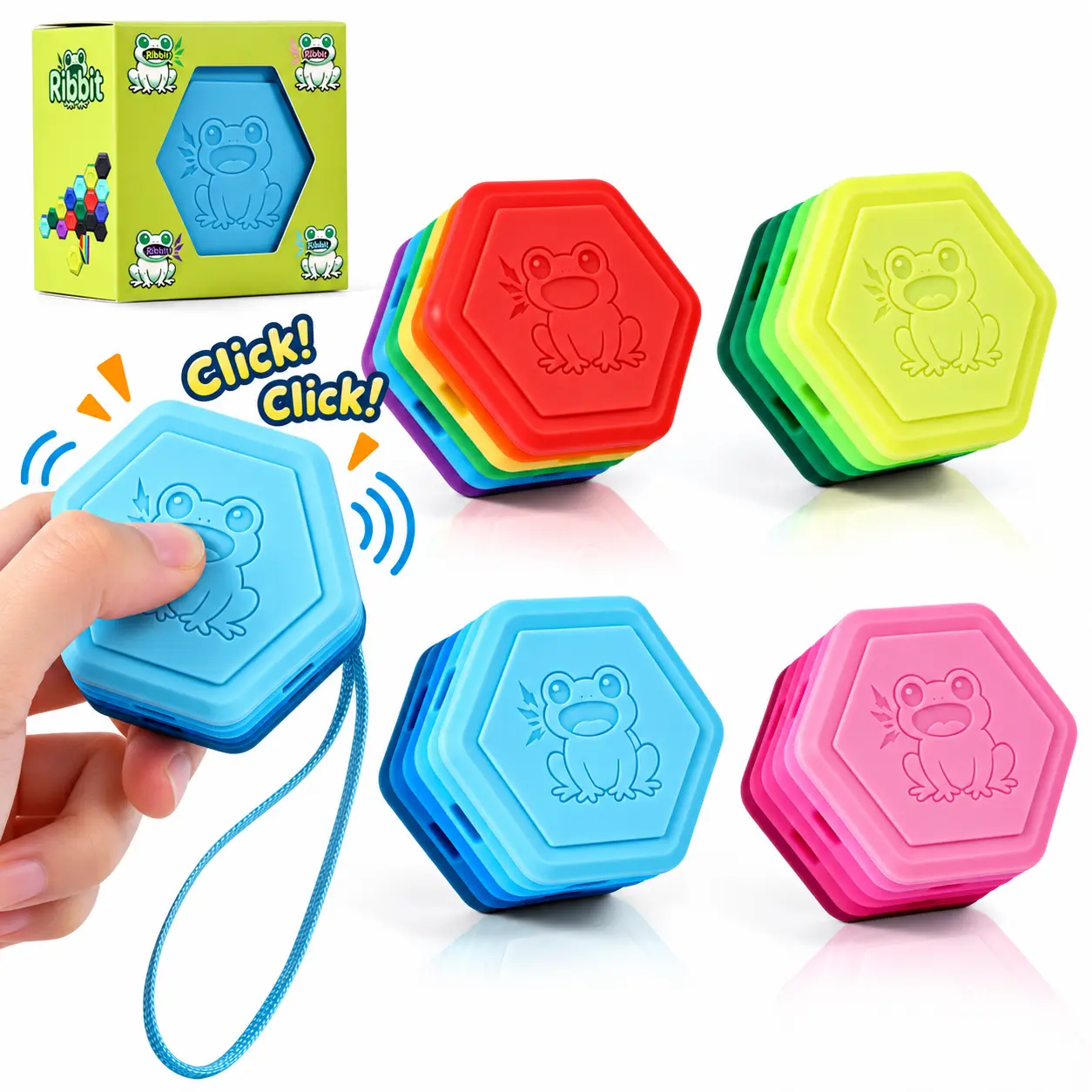 Food-Grade Silicone Clicky Frog Multi-Layer Sensory Squeeze Toy with Satisfying Sounds, Wrist Strap, Portable Stress Relief Toy for 6-8 Yrs Kids, Teens & Adults Fidget Mat stress relief toys cute