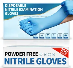 Medical Blue Nitrile Disposable Exam Gloves, 4.5 Mil 100 Pcs, Chemical Resistant Powder-Free Latex-Free Food-Safe