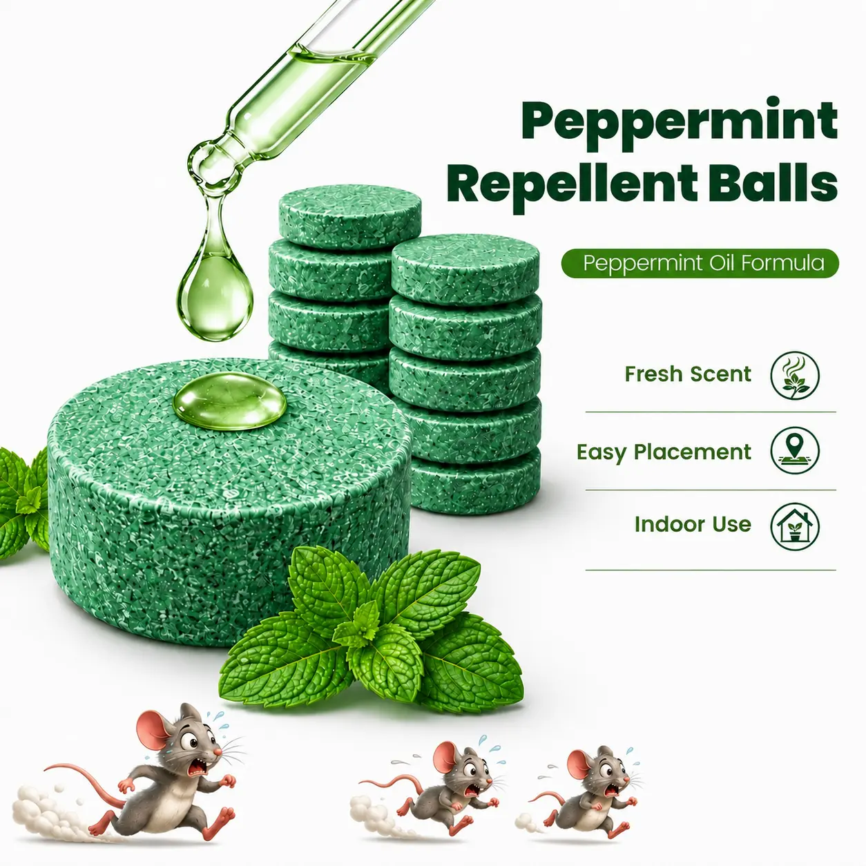 12-Pack Scented Natural Peppermint Lemon Oil Pest Repellent Balls, Fresh Peppermint Aroma Mouse & Rodent Deterrent for Rats & Squirrels, Indoor-Outdoor Home Use for Sheds, Garage/Closet
