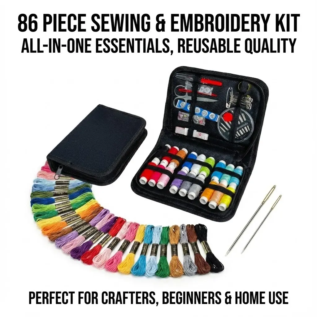 110-Piece Sewing & Embroidery Kit with Thread, Portable Zipper Case, Needles, Scissors & Repair Essentials - Beginner-Friendly Travel Needle Crafts DIY Kit for Crafting Enthusiasts, Sewing Kit For Beginners, Travel Sewing Kit