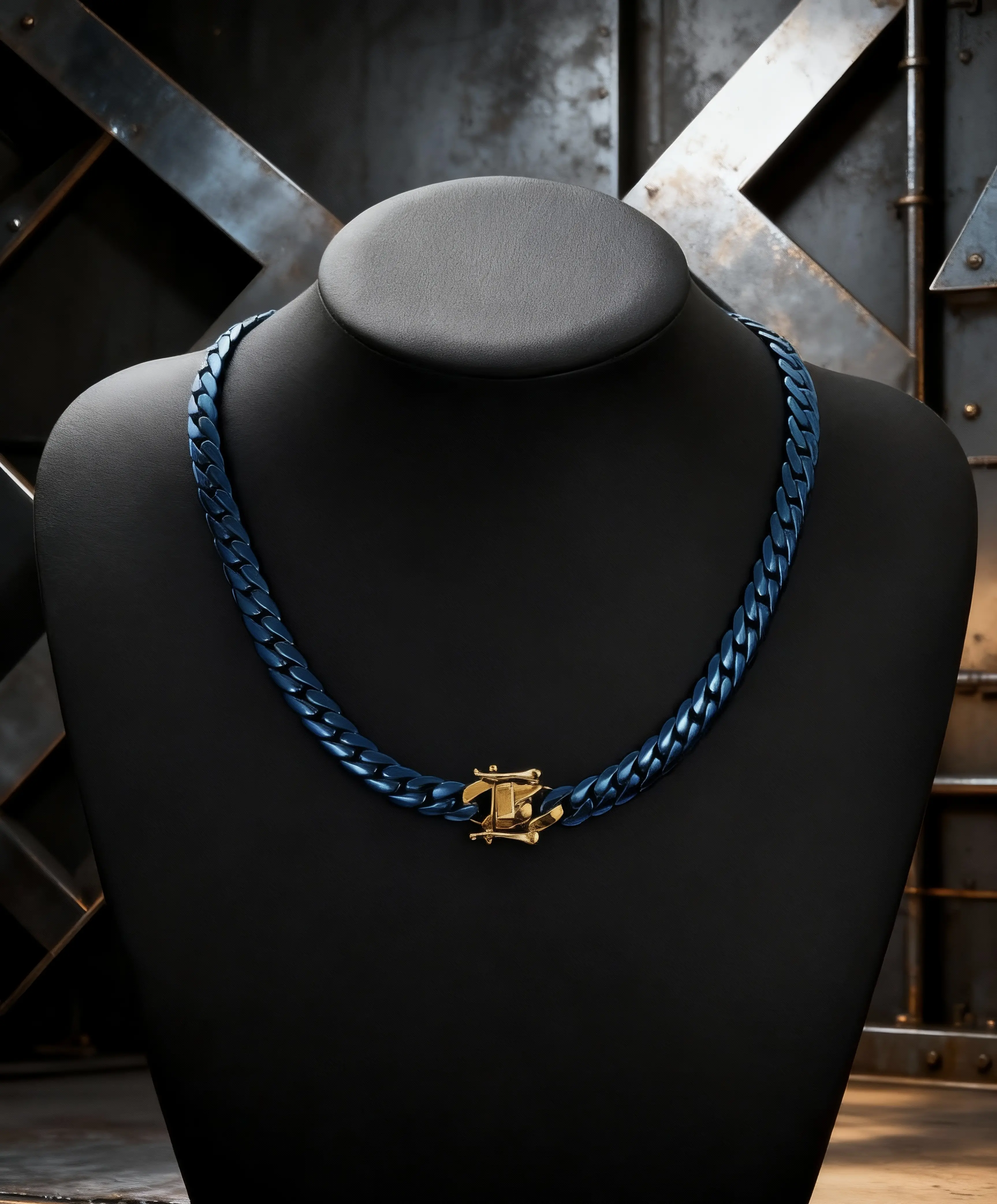 Men's 10mm Blue Stainless Steel Cuban Link Necklace, Miami Chain with Blue Dragon Clasp, Hip Hop Style, 16-24 Inches