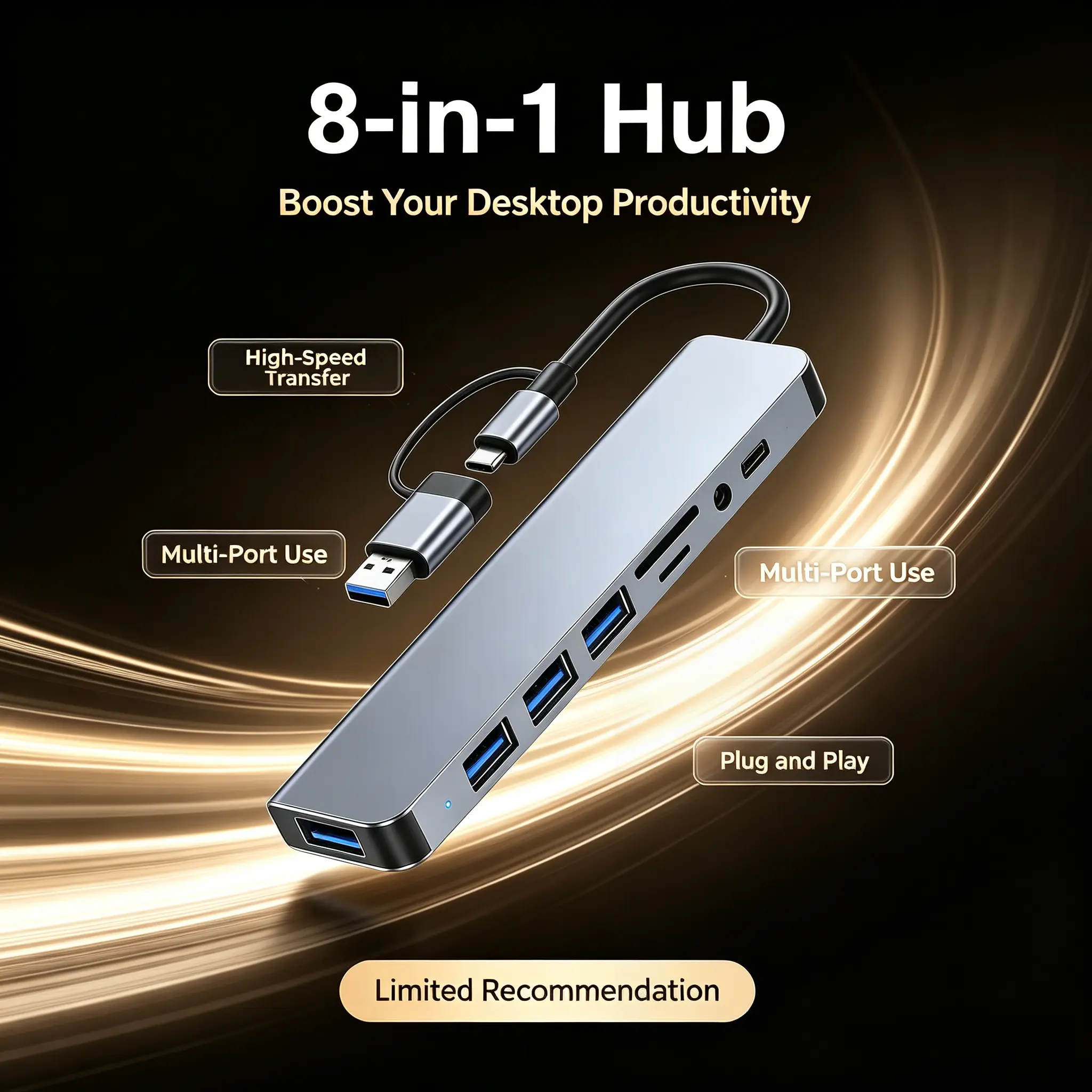 8-in-1 USB C Hub Multiport Docking Station, Optional Basic/Advanced Version, 4K HDMI, 100Mbps Ethernet, 100W PD Charging, USB 3.0/2.0, SD TF Card Reader, 3.5mm Audio Jack Portable Type-C Adapter for MacBook Windows Laptop