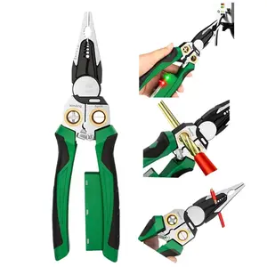 Wire Stripping Pliers with Voltage Tester 8-in-1 Multi-function Electrician's Pliers for Efficient Cutting & Stripping Green Hand Tools (1 Set / 2 Sets Options) Wirepliers Wirecutters