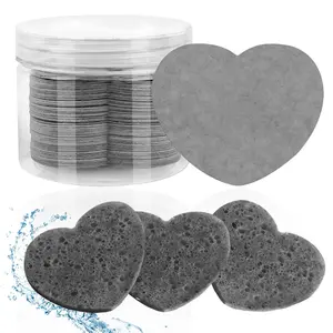 Heart Shaped Compressed Face Sponge with Storage Container, 50pcs/box Disposable Face Sponge for Makeup Remover, Soft Face Cleaning Pad for Travel, Makeup Remover Tool, Facial Cleansing Pads