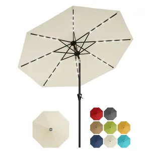 9FT Solar Patio Umbrella, 8 Sturdy Ribs Outdoor Table Umbrella with Solar Lights, Waterproof & UV-Resistant Sun Canopy for Garden, Pool and Deck