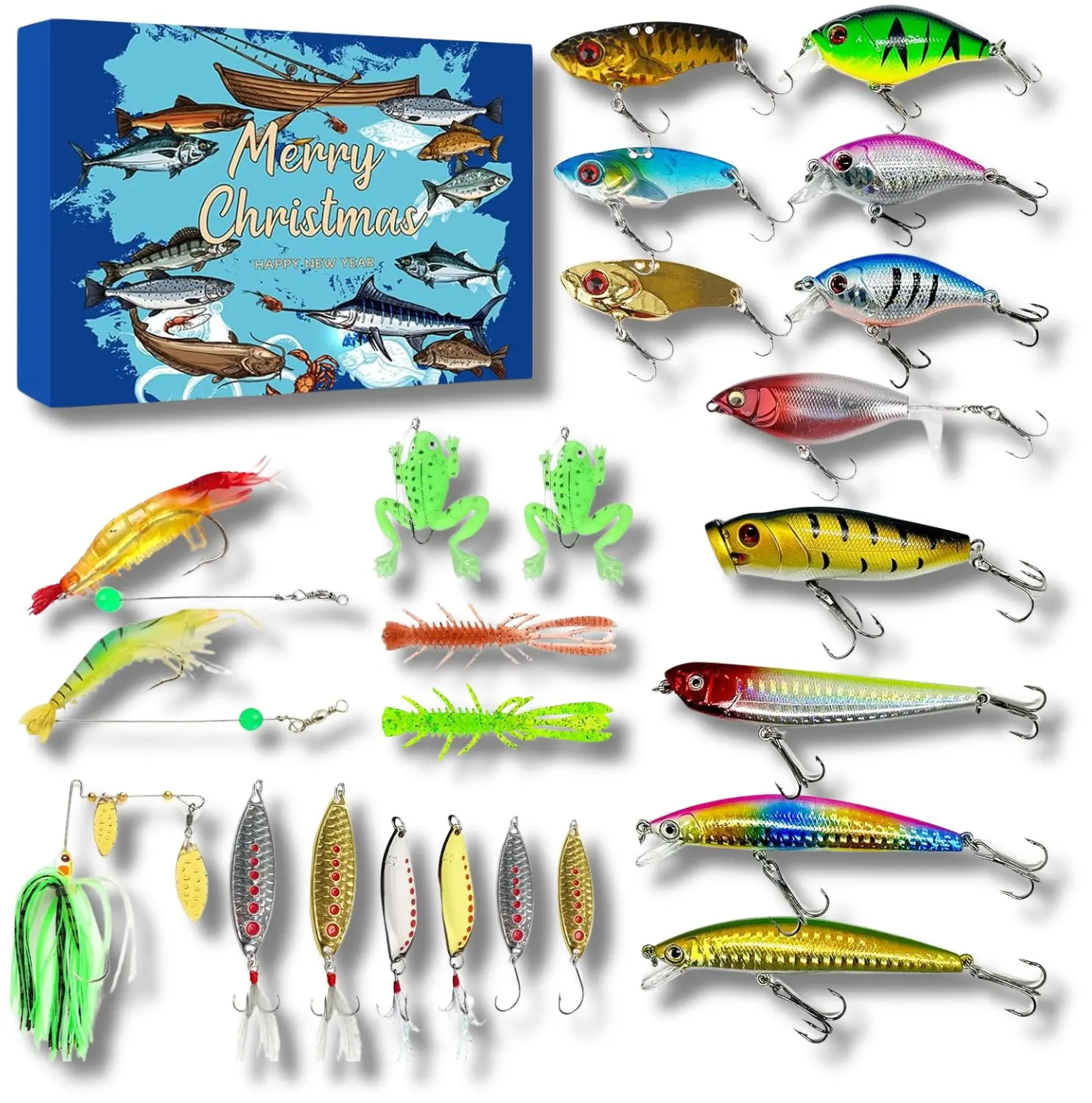 2026 Advent Calendar Artificial Fishing Lure with Hook  Artificial Bait Set for Men and Teens – 24 Days of Fishing Tackle Surprises, Spoons, Minnows, Poppers & Crankbaits – Christmas Gift for Dad, Husband, or Boys