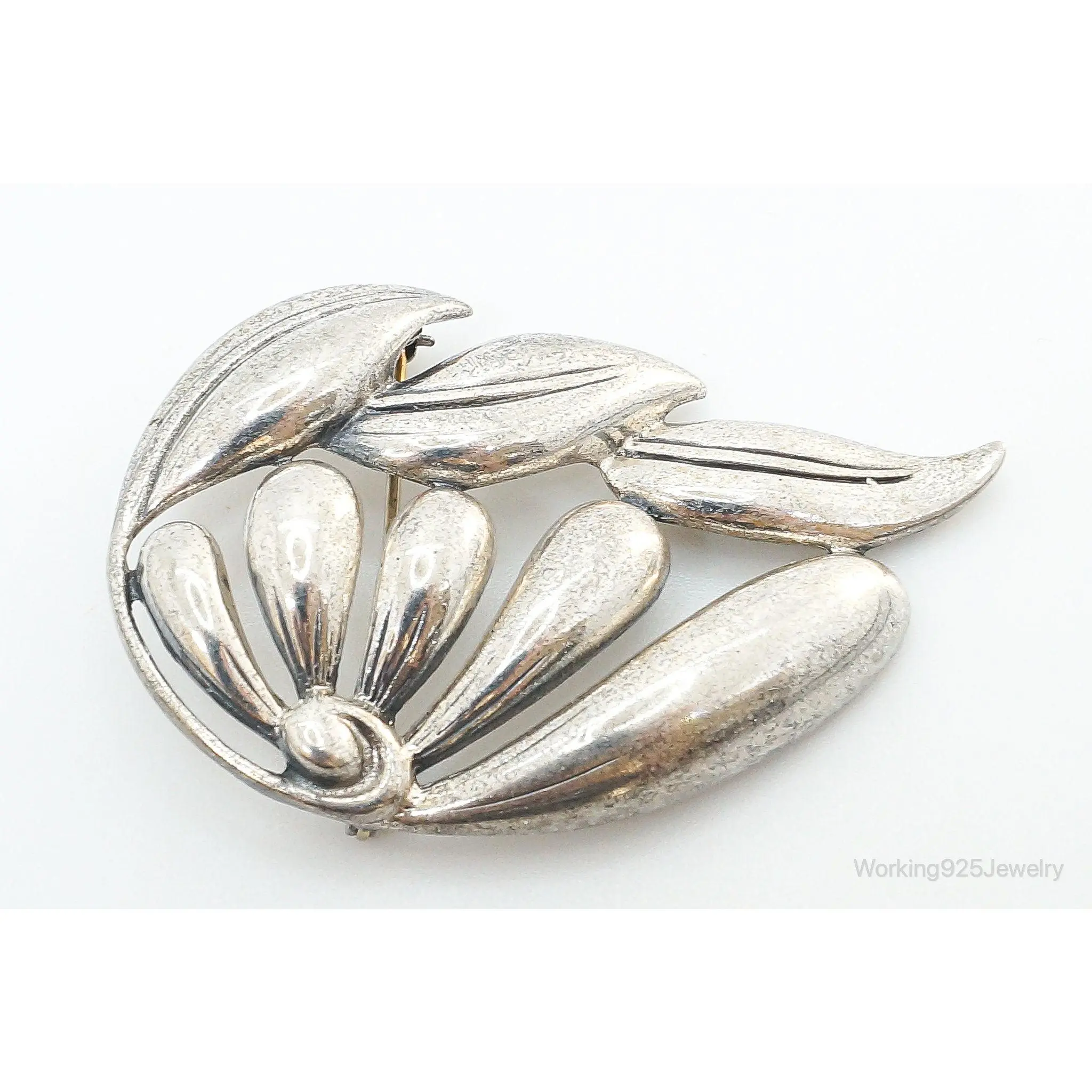 Antique Designer Danecraft Large Sterling Silver Flower Motif Pin Brooch