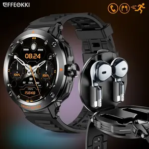 EFFEOKKI Sport Smartwatch with Earphones - 1.46" Round Screen, Zinc Alloy Bezel, NFC, Wireless Calling, Multiple Sport & Fitness Modes, Great Gift for iPhone & Android Phone Users, Multifunctional Smart Watch, Health Fitness Smartwatch