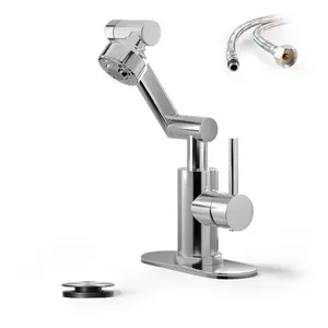 1080° Universal Rotatable Bathroom Faucet - Lead-Free Stainless Steel, Height Adjustable, Dual Spray Modes, Single/3-Hole Installation, for Bathroom Sink -Grifo de baño giratorio 1080 grados