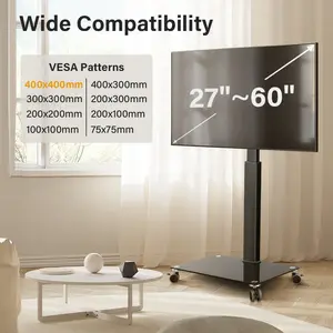 Rolling Floor TV Stand Mobile TV Cart for 27-65 inch LED Screen Universal Televisions Stand with Mount Tempered Glass Base TV Stand for Bedroom Living Room Max VESA 400x400mm