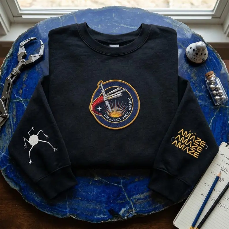 Project Hal Mary Embroidered Sweatshirt, Amaze Retro Sci-Fi Sweatshirt, Booktok Alien Merch, Sci Fi Reader Gift Embroidered, Bookish Lovers
