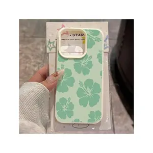 1pc TPU Material Green Hibiscus Floral Pattern Phone Case Suitable For IPhone