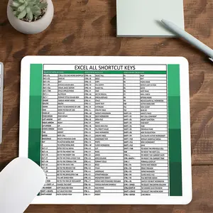 Excel All Shortcut Keys Square mouse pad, Aesthetic Desktop Decorative Protective Pad, Rubber Anti-slip Lockedge Work Pad, Small Size Suitable for Laptop, Desktop Gaming Computer Games, Work, Family