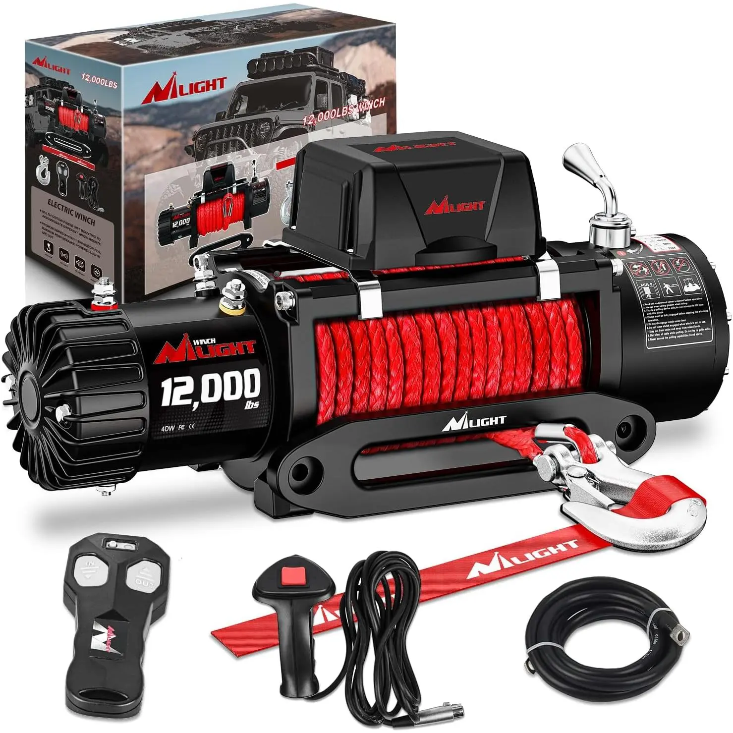 Nilight Heavy-Duty 12V 13000lbs Electric Winch - Synthetic Rope, Fairlead, Wired Handle, Infrared Remote, Winch Strap Hook, Waterproof for ATV, Jeep, Offroad Towing