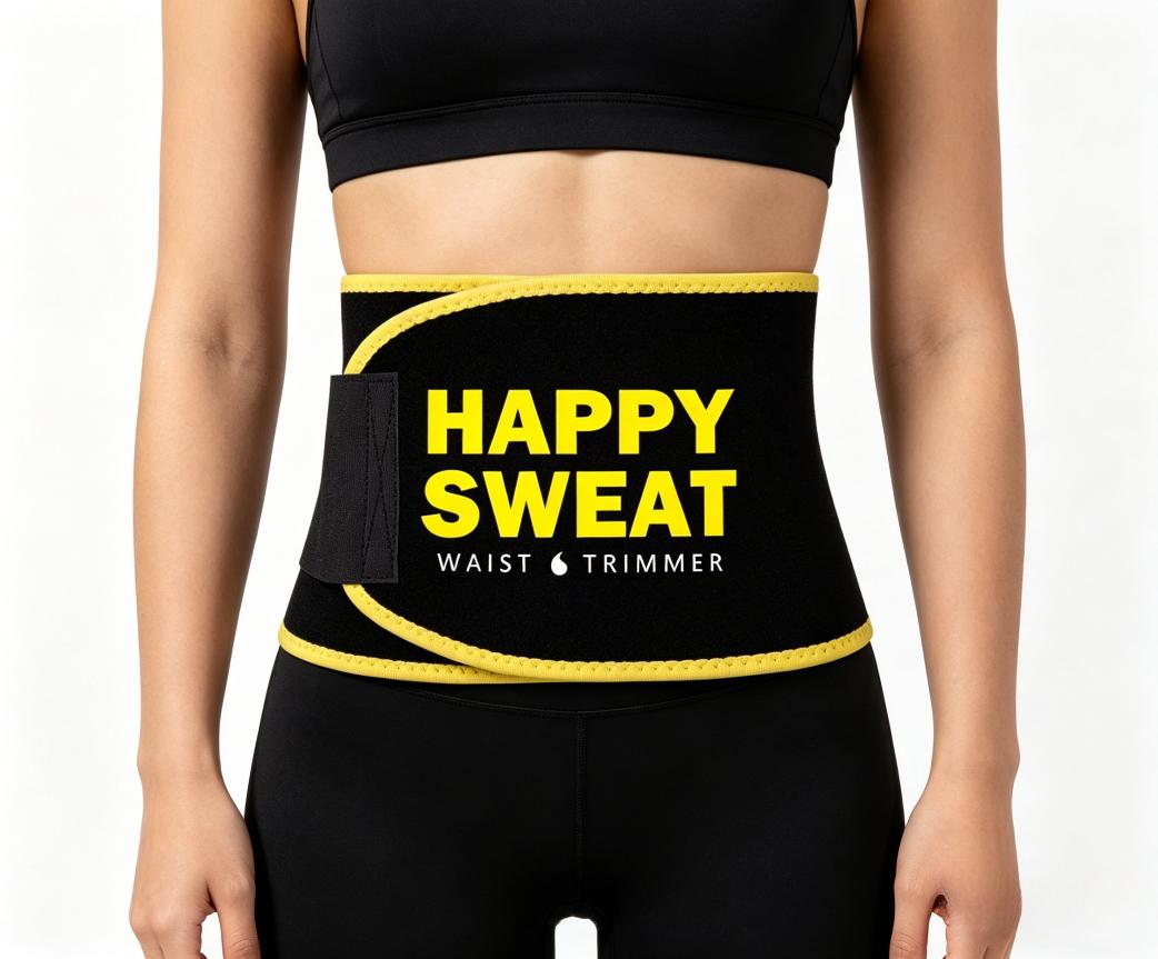 Happy Sweat Waist Trimmer, Premium Sweat-Wicking Waist Belt for Fitness, Adjustable Waist Trainer for Running, HIIT, Gym Workouts, Boosts Sweat & Core Stability